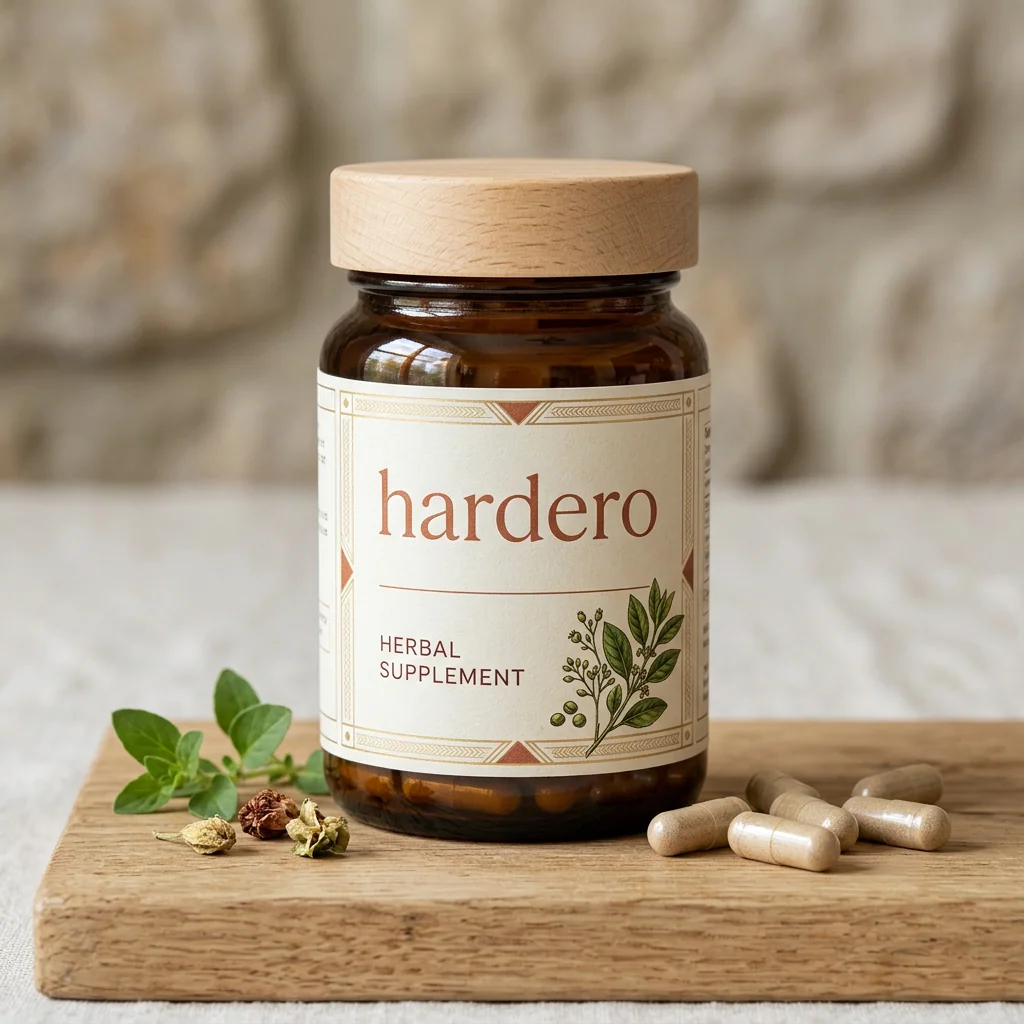 Hardero men's pelvic health supplement bottle, natural plant-based capsules